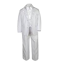 Leadertux 5pc Baby Toddler Teen Boy White Formal Suits Tuxedo Paisley Lapel S-20 (L:(12-18 months))