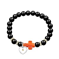 Uloveido Black Agate Side Cross Bracelet Mustard Seed Charms, Personalized Letter A-Z Tiger's Eye Bangle Y944