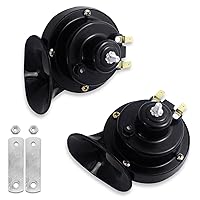 Ajxn 2 PCS Durable Waterproof Horn, 12V ABS Integral Molding Contact Car Snail Air Trumpet, Universal Stereo Sound Effect Whistle Tool, for Car, UTV, Motorcycle, Van, SUV, Truck (Black)