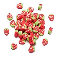 50PCS Handmade Polymer Clay Beads Strawberry Shape Red Loose Beads Fruit Theme Spacer Beads for DIY Bracelet Necklace Earring Charm Jewelry Making Hole 1.6mm
