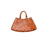 New Woven Bag Pure Handmade Basket Bag Real Leather Tote Satchel Handbag for Women