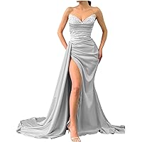 Shimmering Strapless Sequin Mermaid Slit Gown for Formal Evenings and V Neck Party Dress for Women