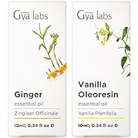 Ginger Oil for Belly Fat & Pain & Vanilla Essential Oil for Skin Set - 100% Pure Therapeutic Grade Essential Oils Set - 2x10ml - Gya Labs