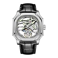 GZFCMY Aesop Real Tourbillon Skeleton Hand Winding Mechanical Watch Men's Sapphire Crystal Manual Wind Business Dress Hollow Dial Watch Man Super Bright Stainless Steel Leather