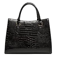Top-handle Satchel Tote Purse for Women Gloss Patent PU Crocodile Pattern Shoulder Bag Handbag
