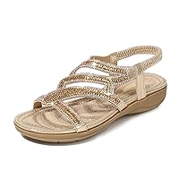 HNGHOU Womens Flats Sandals Summer Gladiator Bohemian Beaded Dress Shoes Comfortable Open Toe Sandal Flat (Black, US 5.5)