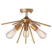 VILUXY Contemporary Sputnik Flush Mount Ceiling Light Fixture with Antique Brass Brush Paint Finish Shade for Hallway, Entryway, Passway, Dining Room, Bedroom, Balcony Living Room 3-Light