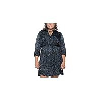 Womens Black Ruffled Tie Unlined Elastic Waist Printed 3/4 Sleeve Split Knee Length Wear to Work Sheath Dress Plus 3X