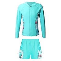 iiniim Girls 2 Piece Long Sleeve Swimsuit Sports Swimwear Kids Rashguard UPF 50+ Swimming Suit