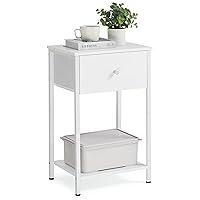 VASAGLE Nightstand, Side Table with Fabric Drawer, 24-Inch Tall End Table with Storage Shelf, Bedroom, White ULGS021W14
