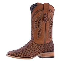 TEXAS LEGACY Mens Cognac Cowboy Boots Western Wear Snake Print Square Toe