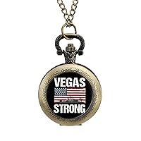 Vegas Strong with American Flag Vintage Pocket Watch Arabic Numerals Scale Quartz with Chain Christmas Birthday Gifts