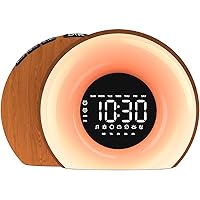 Wake Up Light Sunrise Alarm Clock for Bedroom Sunrise Sunset Simulation 23 Natural Sounds 13 Colors Night Light Dual Alarms and Snooze Sleep Aid for Heavy Sleepers Kids Adults (Wood Grain)