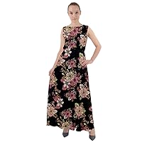 CowCow Womens Sleeveless Vintage Floral Flowers Print Chiffon Mesh Maxi Dress, XS-3XL