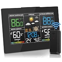 Geevon Weather Station Wireless Indoor Outdoor Thermometer, Color Large Display Weather Thermometer with Alert, Comfort Level, Barometric Pressure, Alarm Clock, Easy to Set and Tabletop Stand
