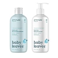 Bundle of ATTITUDE Bubble Body Wash for Baby and Body Lotion for Baby, EWG Verified, Dermatologically Tested, Plant and Mineral-Based, Vegan, Good Night, 16 Fl Oz
