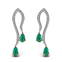 Solid 14k Yellow White Rose Gold Attractive Vintage Emerald Gemstone Earring with Certified Diamond Classic Gifts For Girls and Womens.