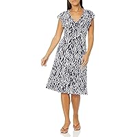 London Times Women's V-Neck Ruffle Sleeve Matte Jersey Dress Casual Summer Fun Easy Wear to Brunch