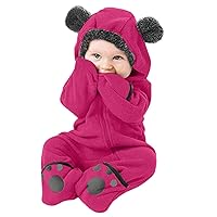 Boys Infant Jumpsuit Girls Clothes Solid Romper Ears Baby Fleece Cartoon Hoodie Boys Padded Jacket