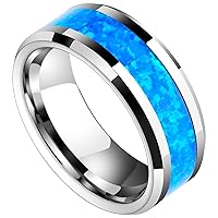 Rings for Men Tungsten 8mm Fashion Opal Engagement Wedding Band Natural Business Gift Engraving