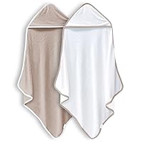 BAMBOO QUEEN 2 Pack Baby Bath Towel - Rayon Made from Bamboo, Ultra Soft Hooded Towels for Babies,Toddler,Infant - Newborn Essential -Perfect Baby Registry Gifts (White and Brown, 30 x 30 Inch)