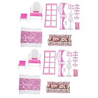 2 Sets Model Stand Household Decorations House Miniature Dollhouse Master Bed Furniture European Style The Bed Household Products Mini Doll Accessories Decor Cloth Dressing Table