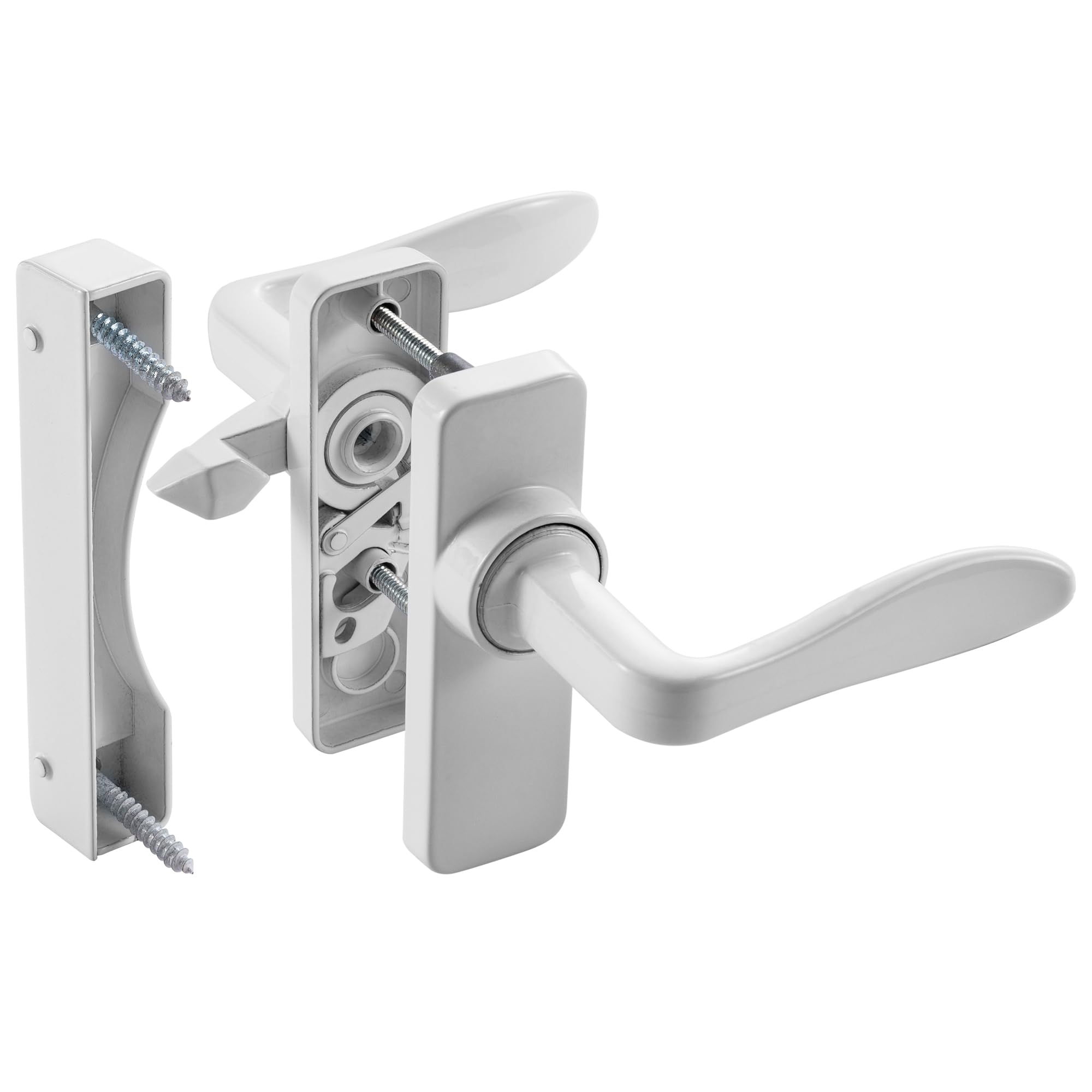 Ideal Security in-Swinging Handle Set for Storm and Screen Doors with Locking Inside Latch, Surface Mount, Swing in Screen Door Handle, White