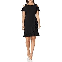 London Times Women's Cold Shoulder Flounce Dress Guest of Date Night Occasion