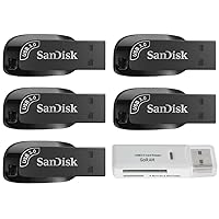 SanDisk 32GB (5 Pack) Ultra Shift USB 3.0 High Speed 100MB/s Flash Drive SDCZ410-032G Bundle with (1) GoRAM Card Reader (32GB, 5 Pack)