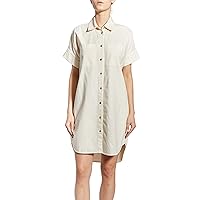 O A T NEW YORK Women's Luxury Clothing Short Sleeve Oversized Shirt Dress with Button Down Front, Functional Chest Pockets