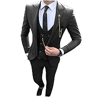 Fashion Men's Suits Slim Fit 3 Pieces Prom Tuxedos Notch Lapel Groomsmen Wedding (Blazer+Vest+Pants) Black