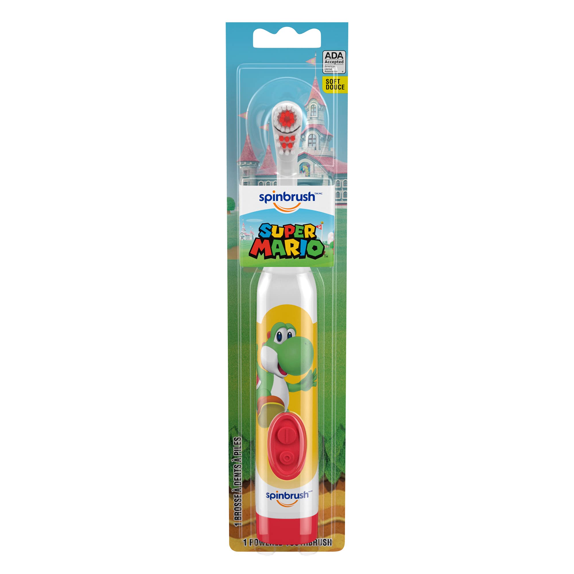 Super Mario Kid’s Spinbrush Electric Battery Toothbrush, Soft, 1 ct, Character May Vary