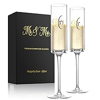 Cute Mr and Mrs Champagne Flutes, Bridal Shower Gift, Bride and Groom Toasting Glass, Engagement Gifts for Couples, Engaged Champagne Glasses 7oz, Unique Wedding Gift for Anniversary
