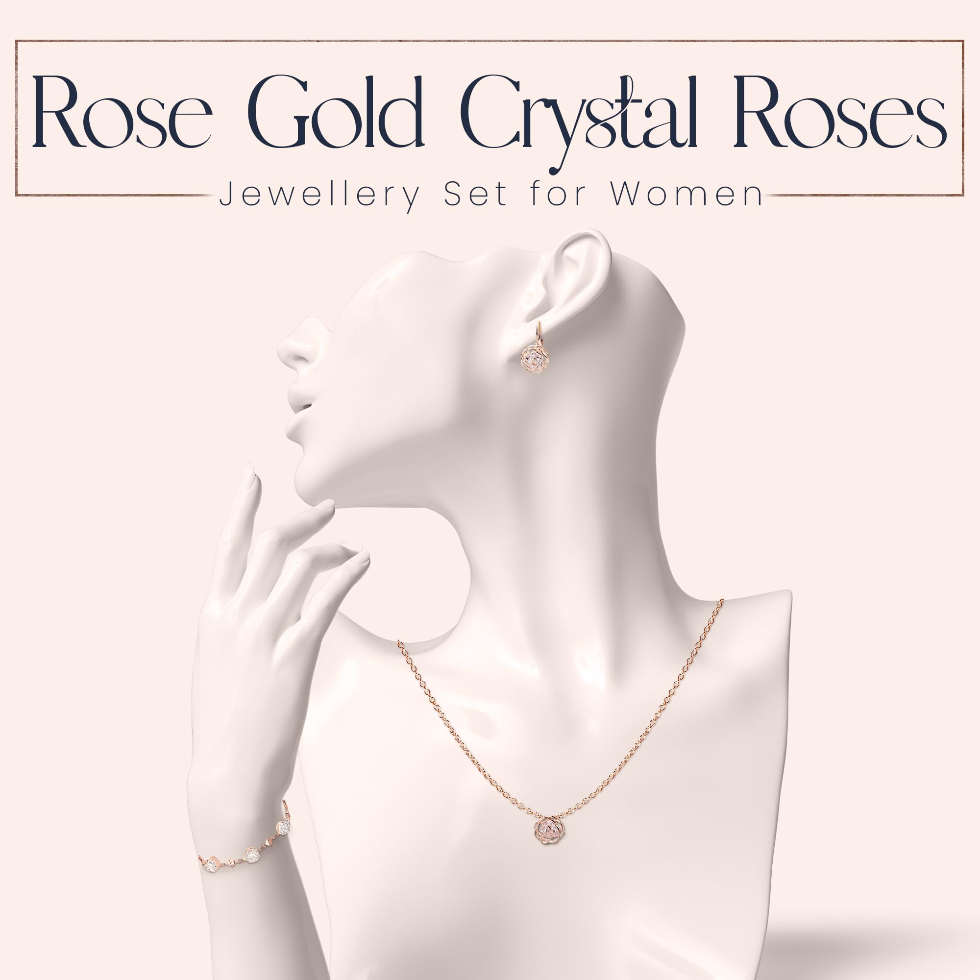 Crystalline Azuria Women 18 ct Gold Plated White Crystal Roses Flower Set Necklace Earrings Bracelet for Women Wedding Party Bridal Bridesmaid Accessories