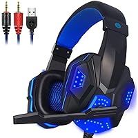 Qin Gaming Headset, PC Headset with Noise Canceling Mic & LED Light,3.5mm Stereo Earphone Wired Headset for Microphone and PC laptops (Color : Blue)