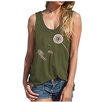 Graphic Racerback Tank Tops for Women Dandelion Tee Shirts Vintage Loose Fit Racerback Summer Sleeveless Blouses