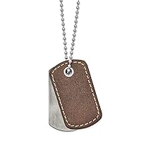 Stainless Steel Engravable and Brushed Tan Leather Animal Pet Dog Tag Necklace 22 Inch Measures 27.79mm Wide Jewelry for Women