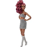 Barbie Signature Looks Doll (Petite, Red Hair) Fully Posable Fashion Doll Wearing Glittery Crop Top & Skirt, Gift for Collectors,Multi