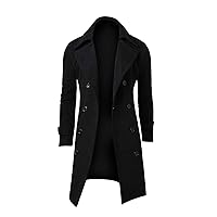 Men'S Solid Color Spread Collar Trench Coat Classic Single Breasted Extra Long Jacket Streetwear Casual Coat Fashion