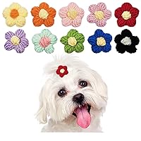 20pcs 4cm handmade wool flower Dog Hair Ties for Small Medium Large Dogs Cats Ponytail Holder Elastic Hairband No-Slip Bow Tie for Pet Birthday Party Wedding Festival