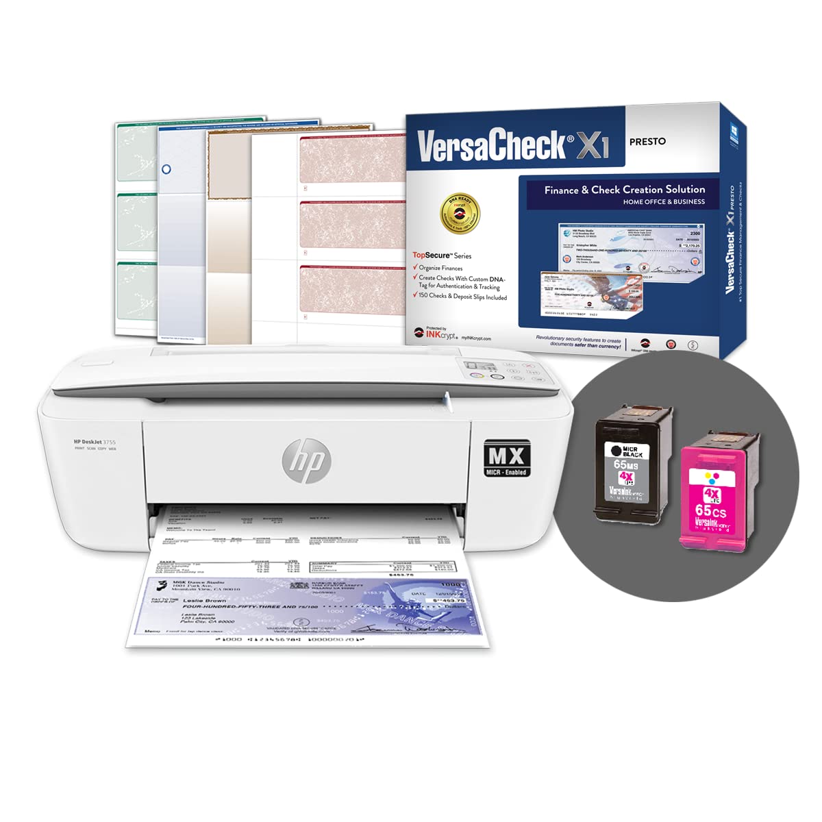 VersaCheck HP DeskJet 3755 MXE MICR Check Printer Presto Check Printing Software Bundle