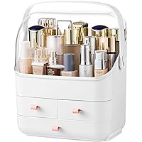 HBlife Makeup Organizer, Waterproof & Dustproof Cosmetic Storage, Fully Open Lid Makeup Display Box, Skincare Organizer for Bathroom Countertop Vanity, White