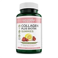 NatureWise Collagen Gummies with Biotin - Strawberry Lemon Flavor Infused with Essential Beauty Supplements for Skin, Hair, & Joint Support Like Vitamin E, Vitamin C, Zinc | 1-Month Supply, 90 Count