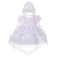 Dressy Daisy Baby Girls' Beaded Scalloped Embroideries Baptism Christening Gown White Dress with Lace Cape and Bonnet