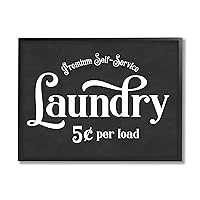 Premium Self-Service Laundry Vintage Advertisement Sign, Designed by Lettered and Lined Black Framed Wall Art, Grey