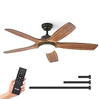 Amico Ceiling Fans with Lights, 52 inch Indoor/Outdoor Ceiling Fan with Remote Control, Reversible DC Motor, 5 Blades, 3CCT, Dimmable, Damp Rated Wooden Ceiling Fan for Bedroom, Patio, Porch