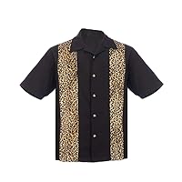 Steady Clothing Men's Bowling Shirt Fuzzy Leopard Panel