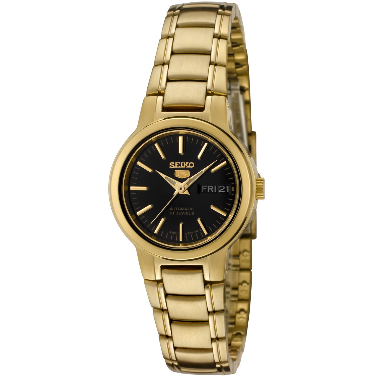 SEIKO Women's SYME48 5 Automatic Black Dial Gold-Tone Stainless Steel Watch