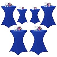 6 Pack 32x43 Inch Spandex Cocktail Table Covers, High Top Table Cloths, Fitted Highboy Stretch Cocktail Tablecloth for Round Tables, Stretch Table Cover for Party, Bar, Wedding, Banquet(Royal Blue)