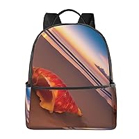 Sunset Shell Beach Backpack Fashion Printed Backpack Lightweight Canvas Backpack Travel Daypack